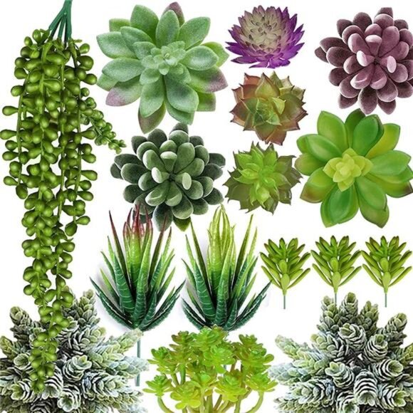 Artificial Succulent Plants - 16 Pcs Set Faux Succulents Unpotted Fake Succulent - Picture 1 of 8